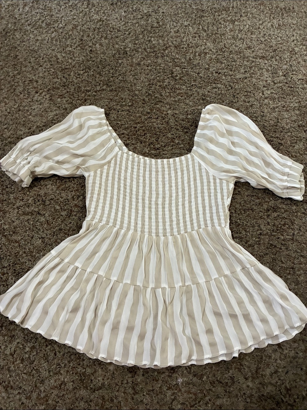 mittoshop Cream and White Striped Puff Sleeve Tunic